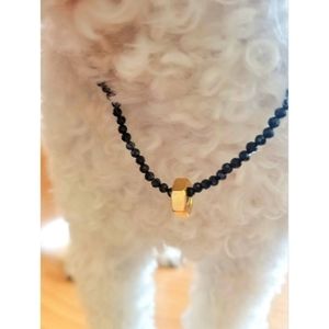Pet Necklace Faceted Black Spinel with Brass Nut Hardware